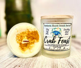 SOY Candle - Crab Feast Scent - EASTERN SHORE SCENT SERIES - Wood Wick - clear frosted glass votive w/ wood lid