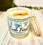 SOY Candle - Crab Feast Scent - EASTERN SHORE SCENT SERIES - Wood Wick - clear frosted glass votive w/ wood lid