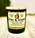 10oz SOY Candle - Dark & Stormy Scent - Wood Wick - Black Matte Glass Container with wood lid