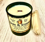 10oz SOY Candle - Dark & Stormy Scent - Wood Wick - Black Matte Glass Container with wood lid