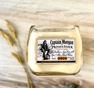 Spiced Rum Candle - captain Morgan PRIVATE STOCK bottle- Spiced Rum Scented - organic soy wax - hemp wick