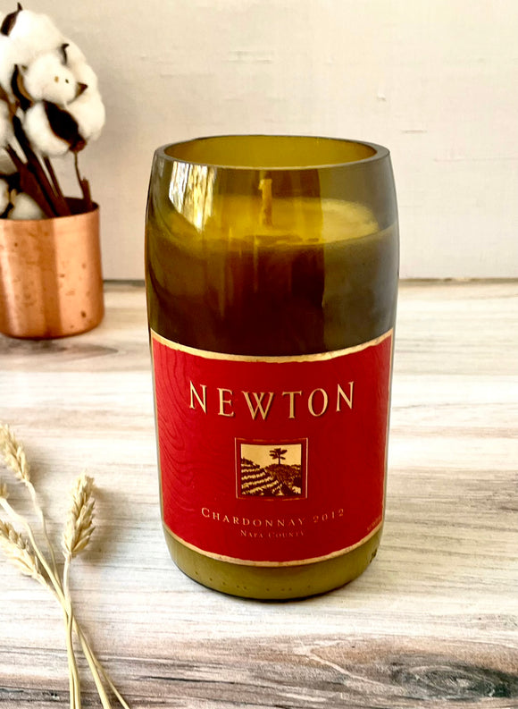 Chardonnay Wine Bottle candle -Newton chardonnay bottle - Organic soy wax - hemp wick