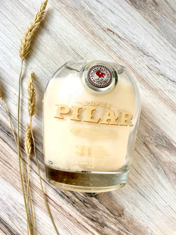 Hot Buttered Rum Scented Candle -Papa's Pillar Bottle - Soy Wax - DECONSTRUCTED CANDLES