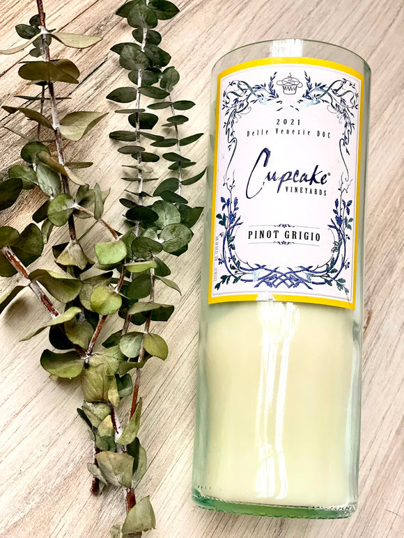 Pinot Grigio wine bottle candle - Cupcake Pinot Grigio bottle- DECONSTRUCTED CANDLES - soy wax