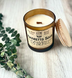 10oz SOY Candle - Amaretto Sour Scent - Wood Wick - amber glass votive with wood lid