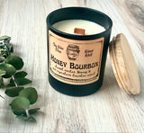 10oz SOY Candle - Honey Bourbon Scent - Wood Wick - Frosted matte black container with black lid