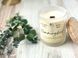 10oz SOY Candle - Hummingbird Scent - Wood Wick - clear frosted glass votive w/ wood lid