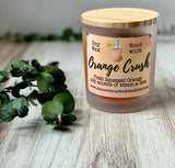 10oz SOY Candle - Orange Crush Scent - Wood Wick - clear frosted glass votive w/ wood lid (Copy)