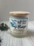 10oz SOY Candle - Bay Breeze Scent - Wood Wick - clear frosted glass votive w/ wood lid