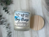 10oz SOY Candle - Bay Breeze Scent - Wood Wick - clear frosted glass votive w/ wood lid