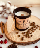 10oz SOY Candle - Irish Coffee Scent - Wood Wick - Frosted matte black container with Wood Lid