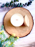 10oz SOY Candle - Mint Julep Scent - Wood Wick - clear frosted glass with wood lid