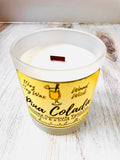 10oz SOY Candle - Pina Colada Scent - Wood Wick - clear frosted glass with wood lid