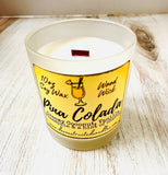 10oz SOY Candle - Pina Colada Scent - Wood Wick - clear frosted glass with wood lid