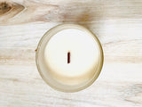 10oz SOY Candle - Pina Colada Scent - Wood Wick - clear frosted glass with wood lid