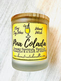 10oz SOY Candle - Pina Colada Scent - Wood Wick - clear frosted glass with wood lid