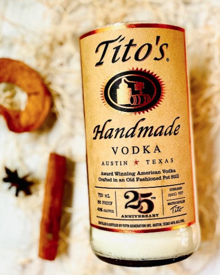 Tito's Candle Soy Wax cocktail Scented hand cut bottle recycled liquor bottle choose your vodka cocktail themed scent or seasonal scent