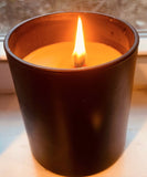10oz SOY Candle - Scotch Scent - Wood Wick - Black Matte Glass Container with wood lid