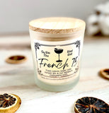 10oz SOY Candle- French 75 Scent - Wood Wick - clear frosted glass with wood lid