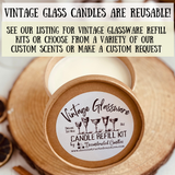 Vintage Glassware Candle - MARIGOLD & MAGNOLIA SCENT - Organic Soy Wax - Hemp Wick