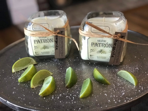 Tequila soy candle - patron bottle -Variety of Margarita Scents, or custom scent - organic soy wax - hemp wick