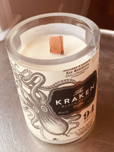 Spiced Rum Candle - kraken bottle - Spiced Rum Scented - DECONSTRUCTED CANDLES - soy wax & wooden wick