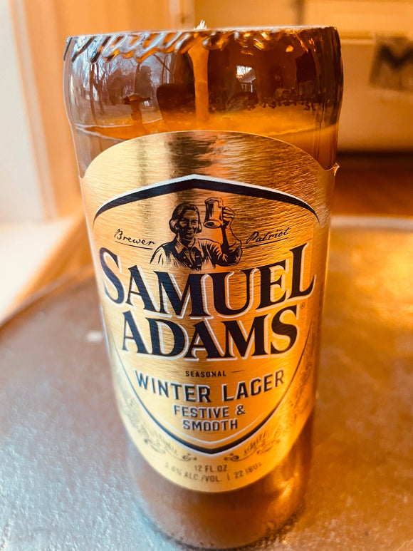 Beer candles - sam Adam’s Winter Lager bottle - soy wax - hemp wicks - DECONSTRUCTED CANDLES