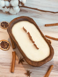 CAMPFIRE CANDLE - Hand Carved Wooden Dough Bowl Candles - WOODEN WAVE WICK - Campfire Scent - Organic Soy Wax