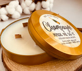 16oz Soy Wax Candle Tin - “Champagne Made Me do It”- Champagne Scent - Triple Wood Wicks