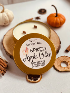 16oz Candle Tins - SPIKED APPLE CIDER - spiked apple cider scent - triple Wood Wick - SOY WAX