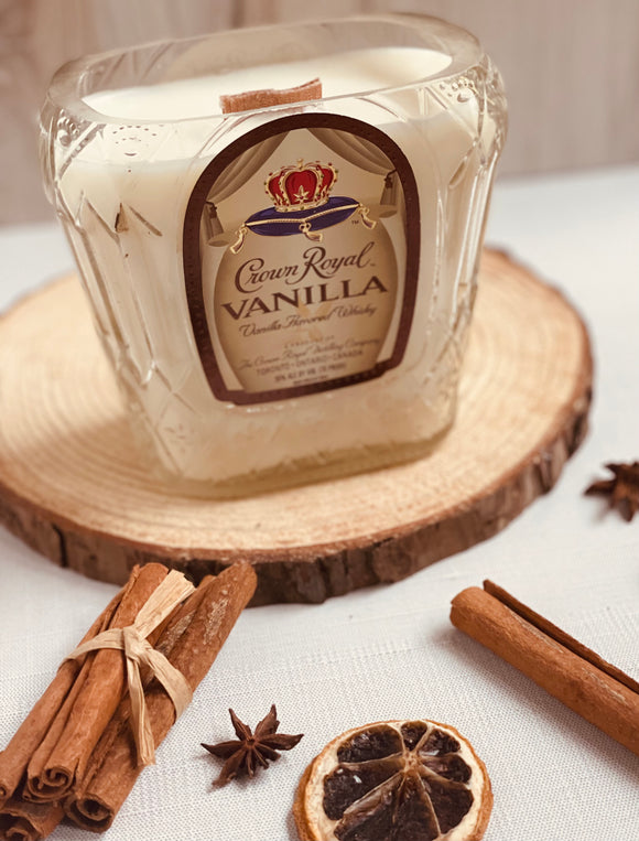 Vanilla Whiskey candle - Crown Royal Vanilla Bottle - organic soy wax - wooden wave wicks