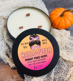 16oz Candle Tins - Halloqueen- Spooky Vibes Scent - triple Wood Wick - SOY WAX
