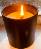 10oz SOY Candle- Hot Buttered Rum Scent - Wood Wick - Frosted matte black container w/wood lid