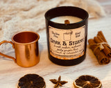10oz SOY Candle - Dark & Stormy Scent - Wood Wick - Black Matte Glass Container with wood lid