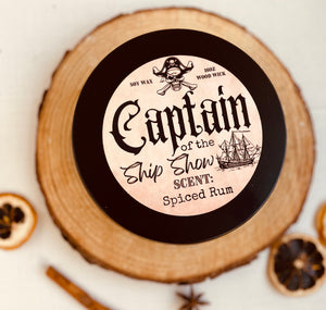 16oz Soy Wax Candle Tins - “Captain of the Ship Show” - Spiced Rum Scented - Triple Wood Wick