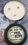16oz Candle Tins - You make me feel ALIVE - Frankincense & Myrrh Scent - triple Wood Wick - SOY WAX