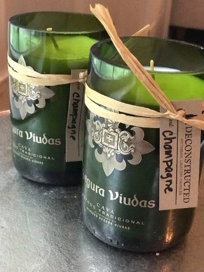 Spanish Cava candle - Segura Viudas Bottle - Champagne Scented - Organic Soy Wax - Hemp Wick